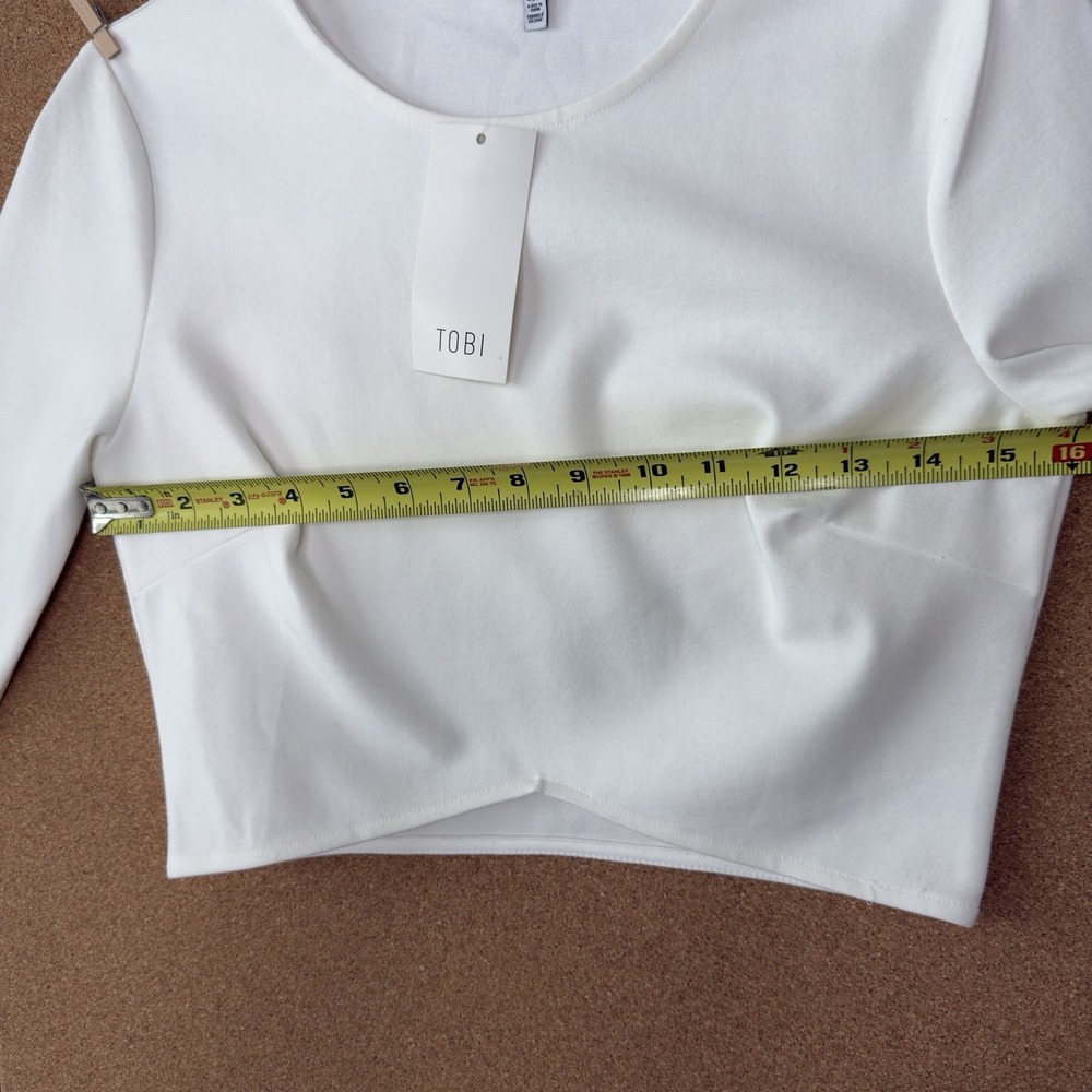 Tobi Womans S Crop Top Long Sleeve Cross Waist Fitted Minimalist Staple Everyday - Picture 6 of 7